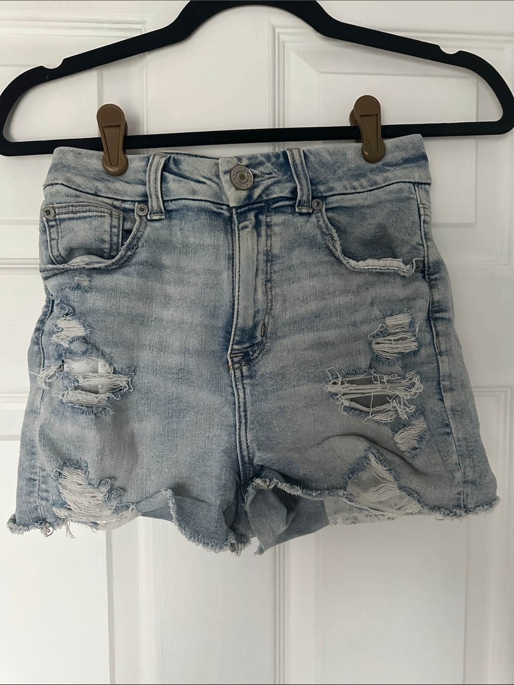 American Eagle Outfitters Light Blue Distressed Denim Shorts